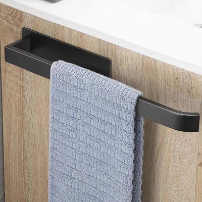 Zdjęcie produktu dla Elegancki wieszak na ręczniki ze stali nierdzewnej, czarny, 38 cm