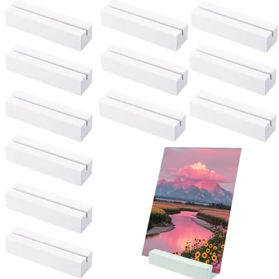 Productafbeelding van Houten tafelkaart houders - 12 stuks - Voor tafelnummers, menukaarten en foto's - Wit