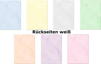 Produktbild von 7 x 10 Blatt  Marmorpapier Briefpapier Set Mix einseitig bedruckt 7 verschiedene Farben (Gastronomie-5246)