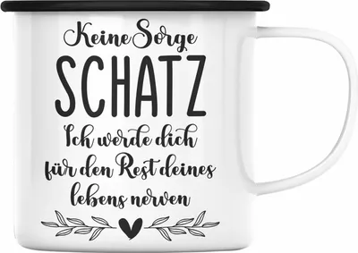 Produktbild von Trendation - Emaille Tasse für Freundin Partner Geschenk Liebe Schatz Ich Liebe Dich Valentinstag Valentinstagsgeschenk (Schwarz)
