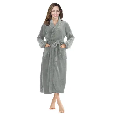 Produktbild von Uni Fleece Bademantel Grau mit Schalkragen Damen Herren M