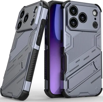 Image de Coque pour iPhone 17 Pro Coque de protection antichoc hybride PC TPU avec fonction Stand Gris