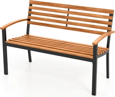 Image de Banc de jardin 2 places en bois d'acacia avec accoudoirs