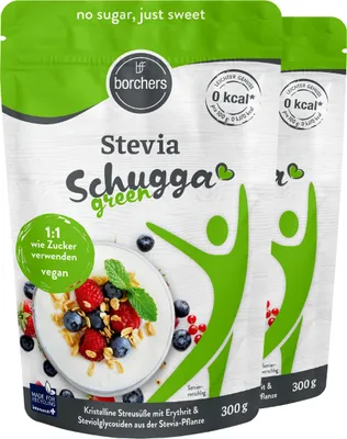 Produktbild von BORCHERS Schugga green, Kristalline Streusüße, Stevia-Erythrit Mischung (2x300g)