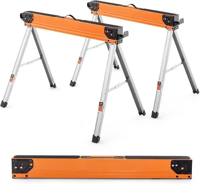 Imagen del producto de Silecomplaza: Soportes portátiles para sierra, plataformas de trabajo plegables, robustas herramientas de metal para sierra. Estructura de soporte para carpintería, soporte para sierra con asa, capacidad de carga de hasta 500 kg
