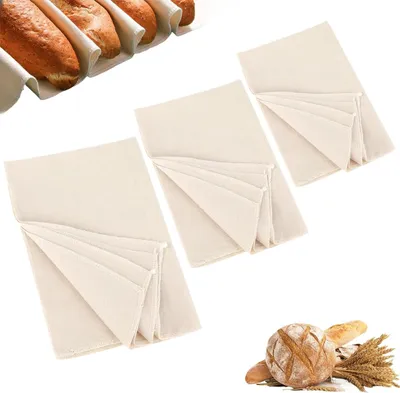 Produktbild von 6 Stück professionelle Proofing Bäckerhandtuch - Baguette - Bank - Brotgärttuch - Bäcker - fermentiertes Tuch - 3 Größen - Material 100% Baumwolle - für Teigzubereitung - Backen - Fermentieren