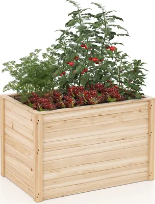 Produktbild von COSTWAY Erhöhtes Hochbeet Holz, Gartenbeet tief, Pflanzkasten mit offenem Boden, Kräuterbeet Pflanzkasten rechteckig Massivholz 120x120x63cm