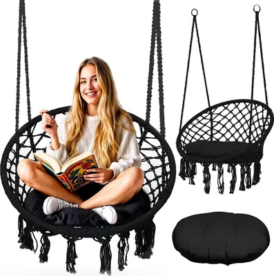Immagine prodotto di Sedia a dondolo da giardino sospesa BOHO nera