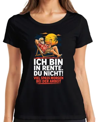 Productafbeelding van Ik ben met pensioen. Veel plezier morgen met het "Statement Sarkasmus" dames T-shirt, zwart, maat 3XL