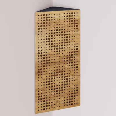 Produktbild von 2er-Pack – Schmale akustische Eck-Bassfalle mit Samtstoff | 50x23x10 cm |Reflexion - Schalldämmung | [REBAT - Eiche |Gold]