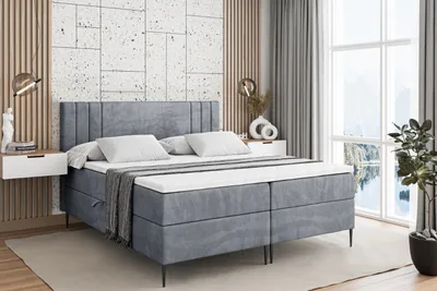 Produktbild von ALTDECOR  Boxspringbett mit Schwarz Füßen, Matratze und Lattenrost, Boxbett, Topper, Polsterbett mit Bettkasten, Bett mit Stauraum H4-Matratze, Doppelbett - IDRIKO-FC- 140x200 - Grau Samt