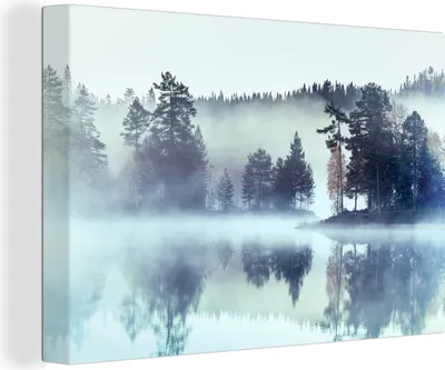 Obrázok produktu pre OneMillionCanvasses® - Maľba na plátne - Obraz na plátne Nástenná maľba na plátne - Hmla - Les - Zelená - 150x100cm - Fotografia na plátne - maľba na