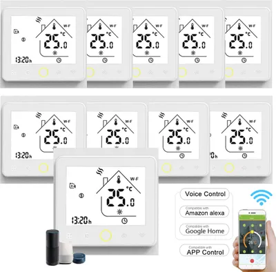 Produktbild von 10X WiFi Intelligent Raumthermostat Thermostat wifi fußbodenheizung APP Control Voice Wandheizung, Warmwasserbereitung,Kompatibel mit Alexa/Google für zu Hause - weiß Innenthermometer