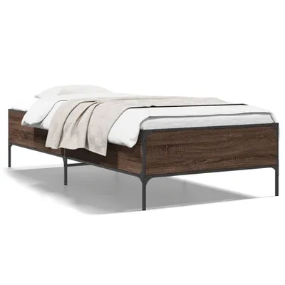 Zdjęcie produktu dla Rama łóżka w kolorze brązowego dębu 75x190 cm Materiał drewnopochodny Metal