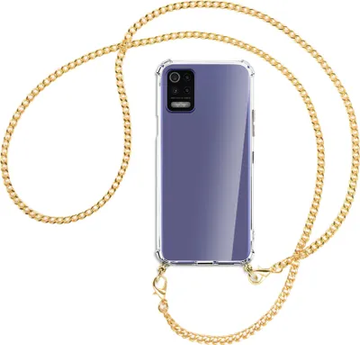 Produktbild von Handykette Backcover-Schutzhülle mit Band (Metall goldfarben) für LG K52 / K62 / Q52 - goldfarbene Kette