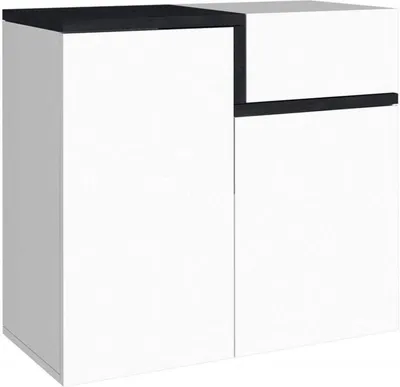 Produktbild von Schuhschrank Ryan, Mehrzweckschrank mit 2 Türen und 1 Klapptür, Eingangsschuhregal, 100%  Italy, 80x40h80 cm, Hochglanzweiß und Schiefer