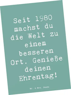 Produktbild von Mr. & Mrs. Panda Postkarte Spruch 1980 Geburtstag - Meeresbrise - Geschenk, bedeutsam und besonders, Postkarten, handgefertigte Geschenke, Grußkarte, Happy Birthday