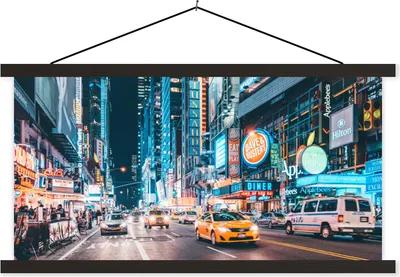 Produktbild von MuchoWow® Textilposter New York - Taxi - Times Square 150x75 cm mit schwarzem Rahmen - Posterleiste
