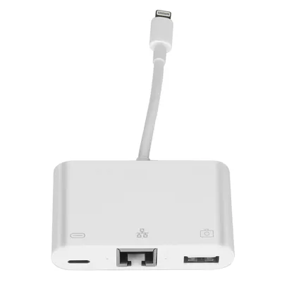 Produktbild von Lightning auf Ethernet / USB-A / USB-C Plug and Play Adapter Weiß
