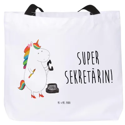Produktbild von Mr. & Mrs. Panda Tote Bag Einhorn Sekretärin - Weiß - Geschenk, Rechtsanwältin, Schultasche, Unicorn, Tasche, Laptoptasche, Strandtasche, Reisetasche, Einhörner, Büro