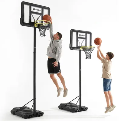 Immagine prodotto di Canestro da basket indipendente regolabile in altezza da 135 a 305 cm, in acciaio, tabellone trasparente, supporto per canestro da giardino, vialetto e allenamento