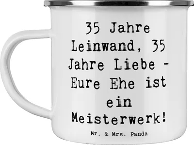 Produktbild von Mr. & Mrs. Panda Pott Spruch 35. Hochzeitstag Leinwandhochzeit - Weiß - Geschenk, becher emaille, Hochzeit, Erinnerungen, Heirat, Heiraten, Teetasse, Zusammenhalt, Liebe