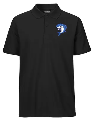 Produktbild von Huuraa Herren Polo Shirt Hai Comic L Black Bio Baumwolle Fairtrade Poloshirt Geschenkidee