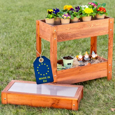 Produktbild von ITA Hochbeet mit Frühbeetaufsatz 80x37x78 cm - Pflanzkasten mit Deckel, 2 Ebenen, Innenfolie - EU - Direkt vom Hersteller - ausHolz - Blumenkasten für Garten Balkon Terrasse - Braun