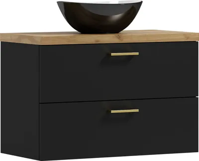 Produktbild von ADK Möbel | Wandhängender Schrank, 53,2x80x40,6cm, schwarz/craft gold, mit schwarzem Waschbecken, LUNA 80