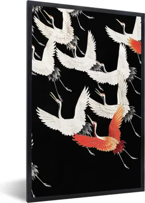 Produktbild von MuchoWow® Gerahmtes Poster Skandinavisch - Kranich - Japan - Rot - Weiß 40x60 cm - Poster mit Schwarzem Bilderrahmen Wandposter Rahmen Foto Bilder - Papierdruck - Wandbilder