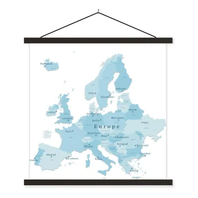 Obrázek produktu pro MuchoWow® Textilní plakát - Mapa Evropy s modře vyznačenými hlavními městy - 120x120cm - S černými lamelami