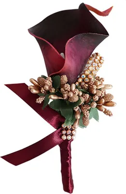 Produktbild von Common Callalily Brosche, realistische künstliche Blume aus Kunstleder, für Bräutigam, Braut, Trauzeugen, künstliche Blume, Anstecknadel, Anstecknadel, Hochzeit, Party-Weinrot