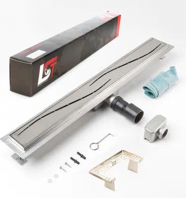 Produktbild von Duschrinne Stromlinie Wellen 700x70mm Ablaufrinne mit Edelstahl Siphon Haarsieb
