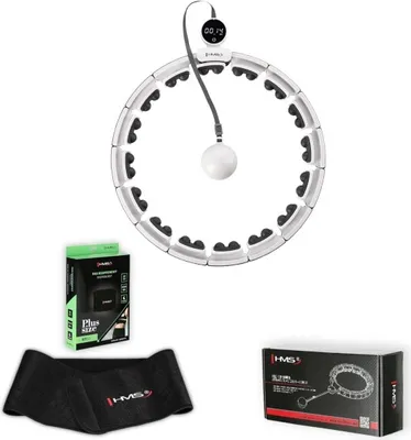 Zdjęcie produktu dla HMS HHM16 biały zestaw do masażu hula hoop z obciążnikami, magnesami i licznikiem oraz pas wyszczuplający BR163 PLUS SIZE