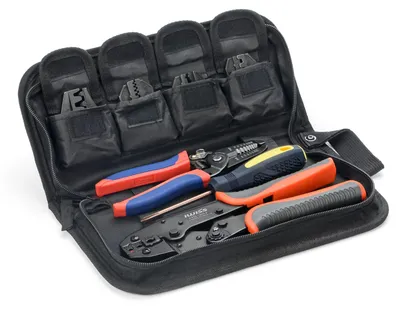 Crimpzangen-Kit 0,5-6 mm² mit 5 Matrizensätzen, Abisolierer, Tasche