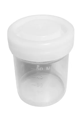 Produktbild von Set mit 50 Probenbehältern, 60 ml mit weißen Schraubverschlüssen