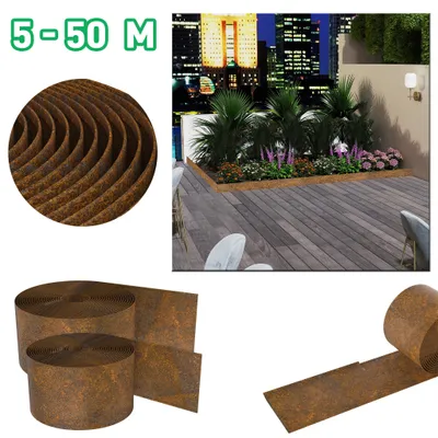Produktbild von ACXIN Beeteinfassung Stahl Rasenkante Naturrost Flachform Höhe 18cm Länge 20m Mähkante Unkrautbegrenzung
