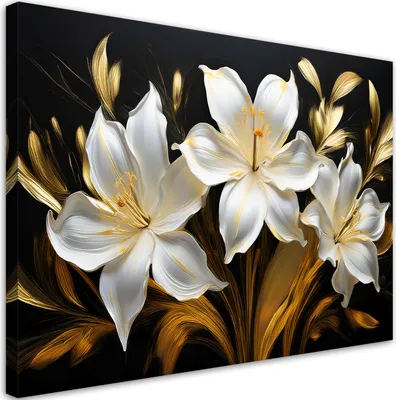 Produktbild von Leinwandbild Abstrakter Glamour Weiße Lilien Blumen 100x70 Feeby Weiß bild für die wand bereit zum aufhängen