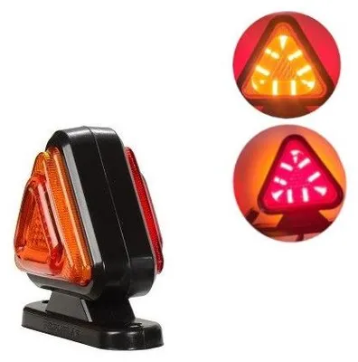 Zdjęcie produktu dla 1 sztuka miniaturowego światła pozycyjnego LED z 18 diodami, w kształcie rogu, 12–24 V, żółto-czerwone, trójkątne, z efektem neonowym do przyczep