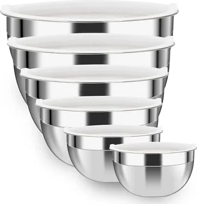 Zdjęcie produktu dla Zestaw 6 misek do mieszania - Miski ze stali nierdzewnej - Pokrywki niezawierające BPA - Można myć w zmywarce - Miski do mieszania - Miski na żywność - Miski do mieszania