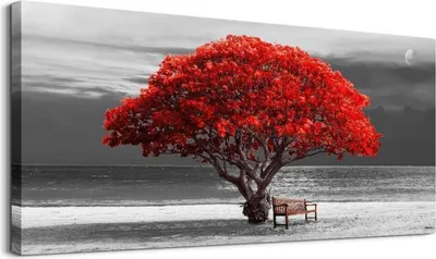 Produktbild von Hyidecorart Wandbild Baum Rote Natur Leinwand Moderne Wanddekoration 100x50cm