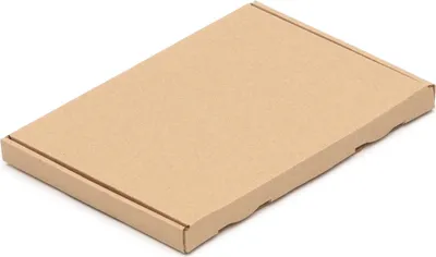 A closed, light brown cardboard box is shown from a slightly elevated, diagonal angle against a white background.