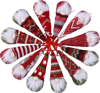 Produktbild von Weihnachtswichtel-Hängeschmuck, handgestrickte Mütze, gesichtsloser Zwergelf, Plüschpuppe, Winter-Weihnachtsbaumschmuck