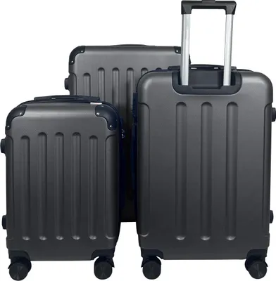 Produktbild von Reisetasche Koffer ABS Tasche Trolley (Handgepäck-Mittel-Groß) Zwillingsrollen Anthrazit 3er Set (M/L/XL)