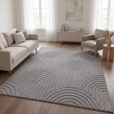 Produktbild von TT Home Wohnzimmer Teppich Schlafzimmer Hochflor Pflegeleicht Weich Waschbar Uni Modernes Design 3D-Optik Größe 160 cm Rund