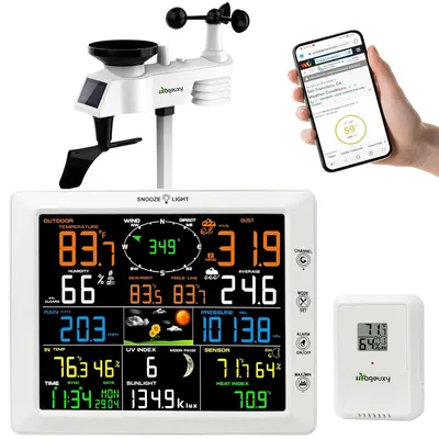 Image de Station météo WLAN professionnel 14 en 1, grand écran couleur de 20,5 cm, avec anémomètre et pluviomètre, girouette, thermomètre/hygromètre intérieur/extérieur