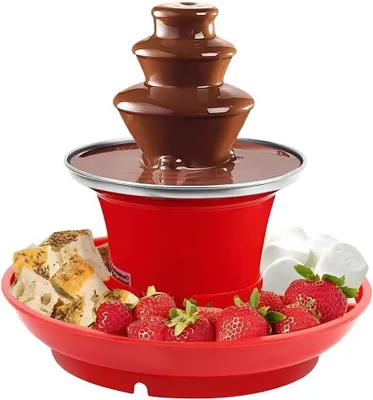 Productafbeelding van Chocoladefontein - Chocolade Apparaat - Feestelijke Desserts Maken - Drie Niveaus - 21.5 cm Hoogte - Rood