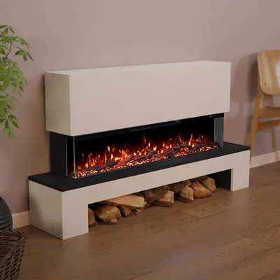 Produktbild von Glow Fire Elektrokamin 'Cobalt mit Holzfach Standkamin 36' | Multicolor LED Wandkamin mit Heizung in weiss (1800W) | HxBxT: 75x121,7x29 cm