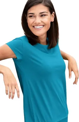 Produktbild von Lose sitzendes Damen-T-Shirt, 100% Baumwolle, unbedruckt, einfarbig, 150g/m2, Farbe türkis, Größe S