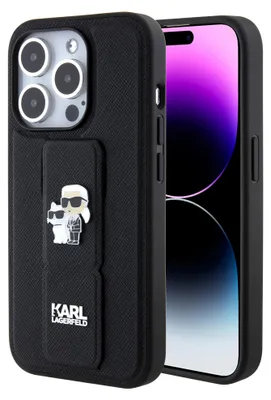 Zdjęcie produktu dla Etui Karl Lagerfeld Saffiano Karl&Choupette Grip Stand do iPhone 15 Pro